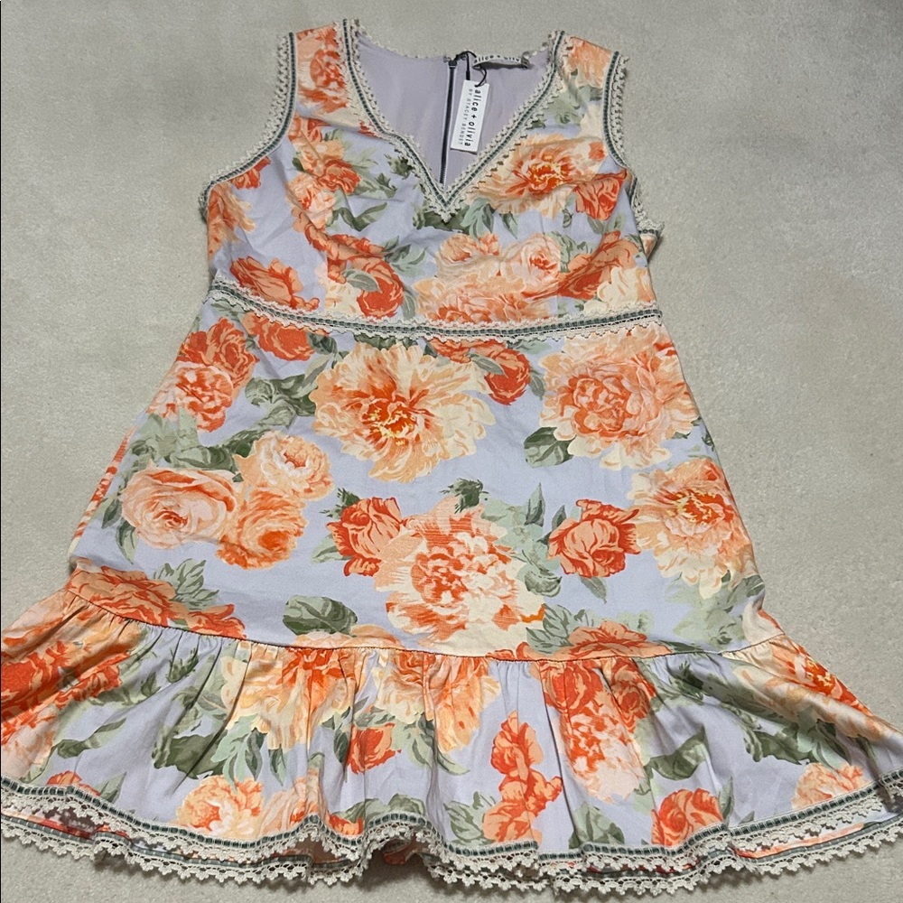 Alice+Olivia Garden Dusty Orchids Cotton Dress size 10 NWT